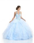 Discount Vintage Light Blue Ball Gowns Beading and Ruffles Quinceanera Dresses Lace Up Tulle Sleeveless Floor Length