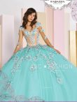 Discount Aqua Blue V-neck Lace Up Beading and Appliques Quinceanera Gown Court Train Long Sleeves